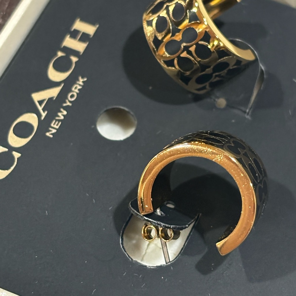 Coach Gold and Black Hoop Earrings